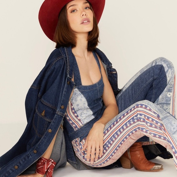 Free People 'We the Free' Dallas Flared Denim Jumpsuit, Stars and Stripes - Picture 1 of 9